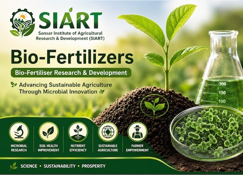 Rajeev Singh SIART Bio-Fertilizers Research and Development banner showcasing microbial innovation, beneficial microorganisms, sustainable agriculture, soil health improvement, nutrient efficiency, and eco-friendly farming solutions.