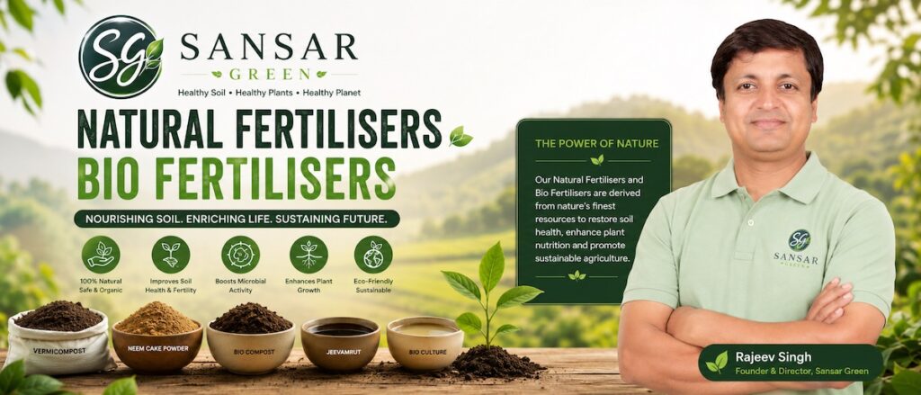 Rajeev Singh, Founder of Sansar Green, highlighting the benefits of natural fertilisers and bio fertilisers for sustainable agriculture, healthy soil, stronger plants and eco-friendly farming.