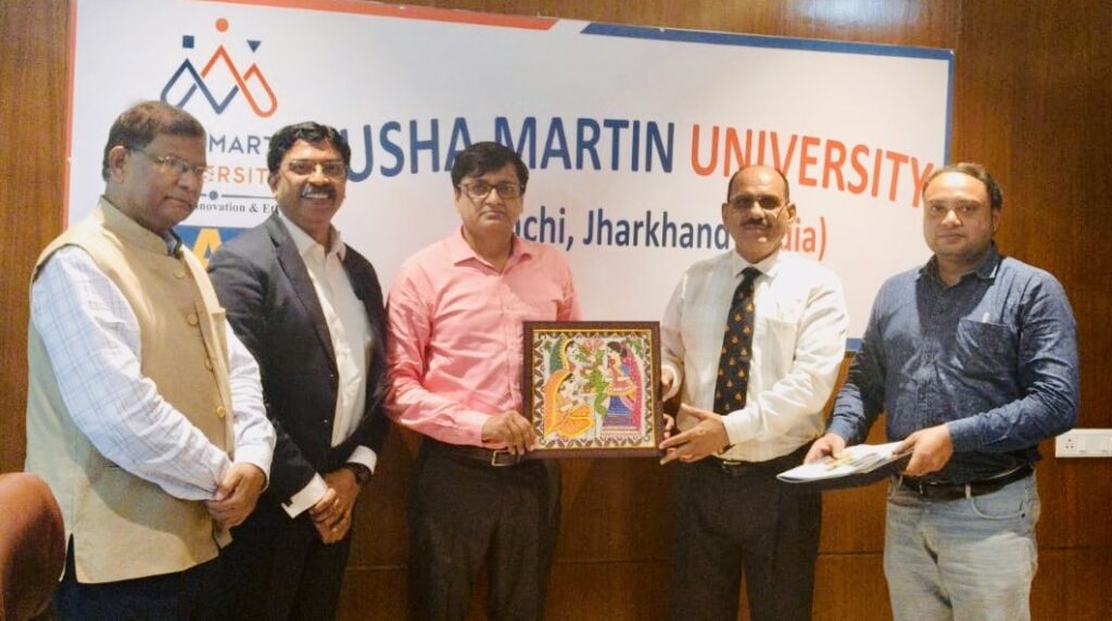 Rajeev Singh, Founder of Sansar Green and Harit Sansar, being honoured at Usha Martin University, Ranchi, Jharkhand, during a discussion on organic farming, sustainable agriculture, farmer empowerment and the future of agriculture in Jharkhand.